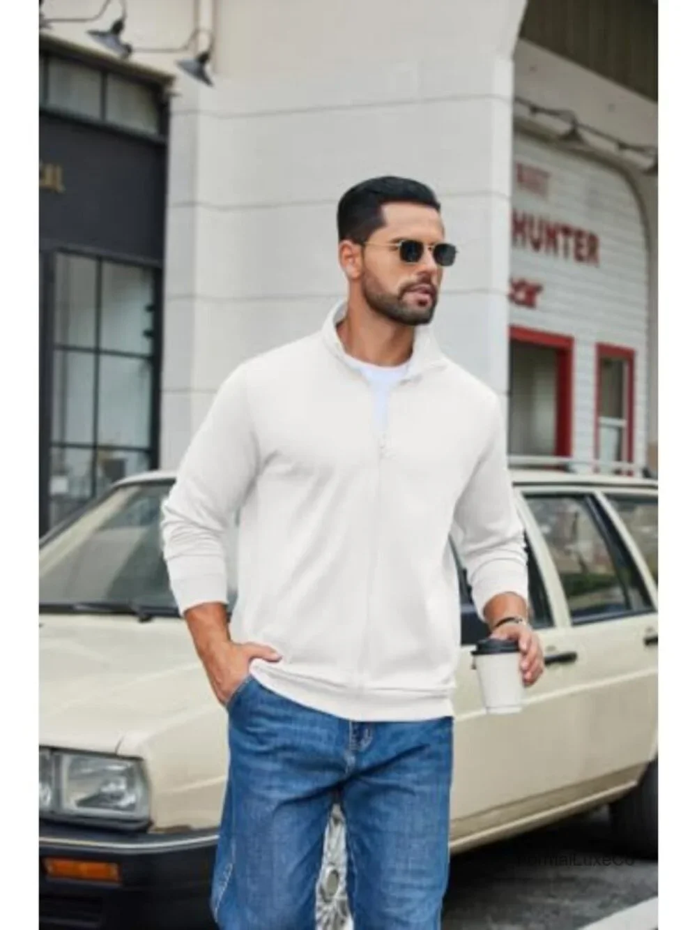 Men's Full Zip Sweatshirt Lightweight Mock Neck Casual Jacket